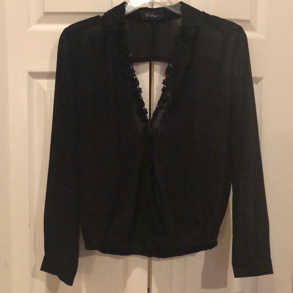 Black sheer blouse with open back